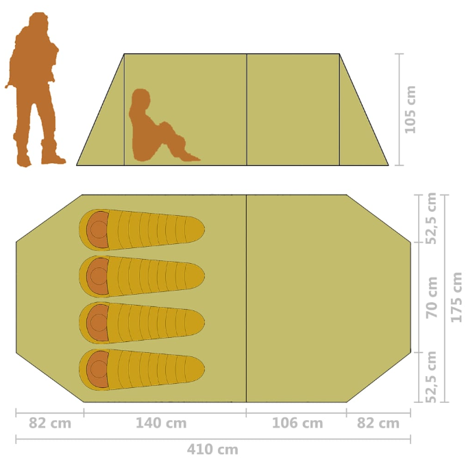 Campingzelt "Holiday-Deluxe" für 4 Personen Grau und Orange