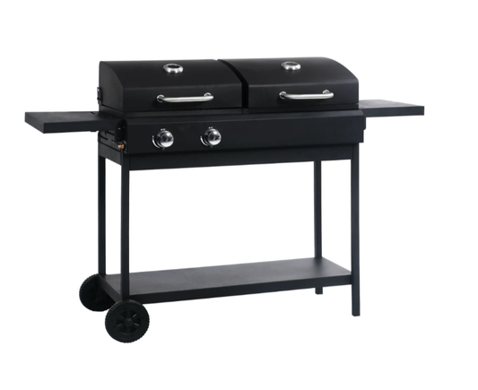 Gas- und Holzkohle-Grill mit 2 Brennern
