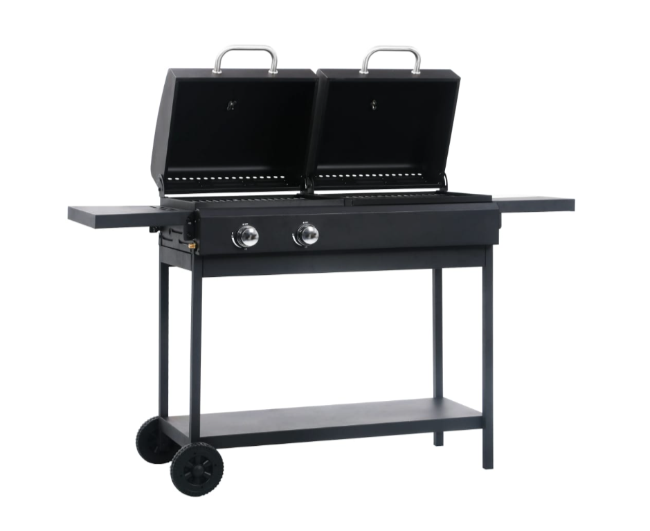 Gas- und Holzkohle-Grill mit 2 Brennern