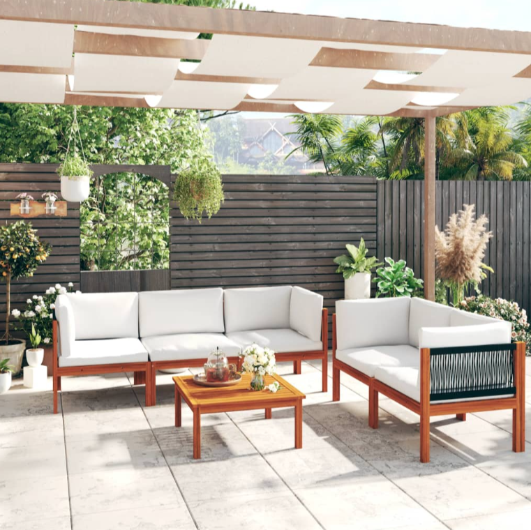 Garten-Lounge-Set "Sydney" mit Kissen Cremefarbenes massives Akazienholz