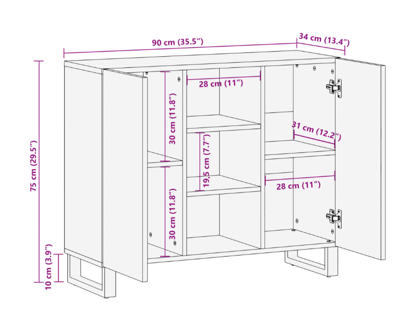 Sideboard Akazia aus massivem Akazienholz