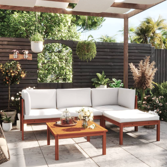 Garten-Lounge-Set "Sydney"  mit Kissen Cremefarbenes massives Akazienholz