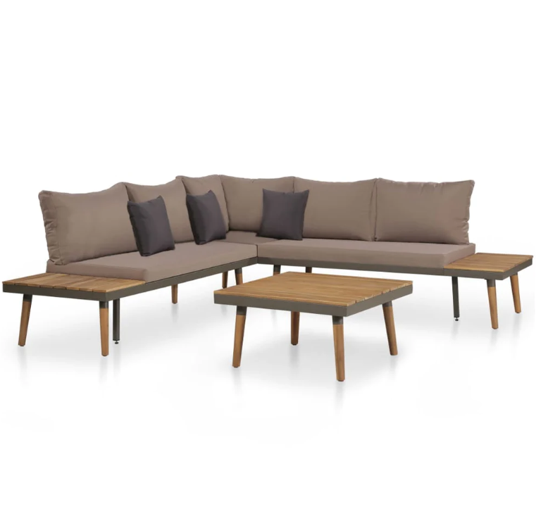 Garten-Lounge-Set "Sunset" mit Auflagen aus Massivholz-Akazie in Braun und Grau (Noch 2 Stück auf Lager)