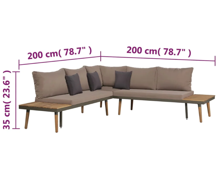 Garten-Lounge-Set "Sunset" mit Auflagen aus Massivholz-Akazie in Braun und Grau (Noch 2 Stück auf Lager)