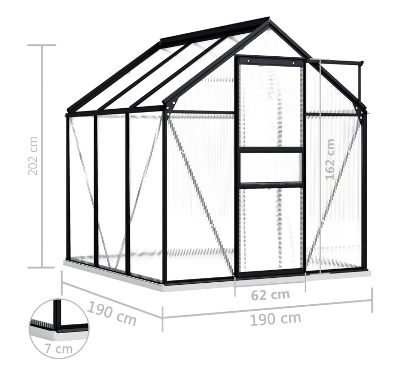 Gewächshaus Sunshine-Pro mit Fundament in Anthrazit aus Aluminium