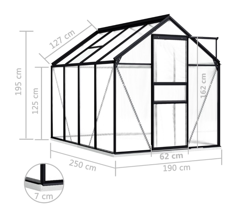 Gewächshaus Sunshine-Pro mit Fundament in Anthrazit aus Aluminium