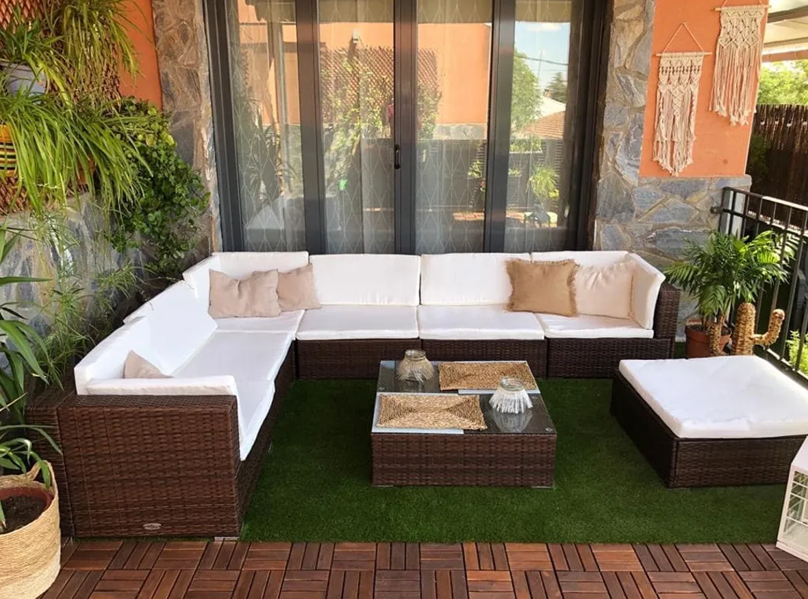 Gartenlounge "Mario" mit Auflagen in Braun