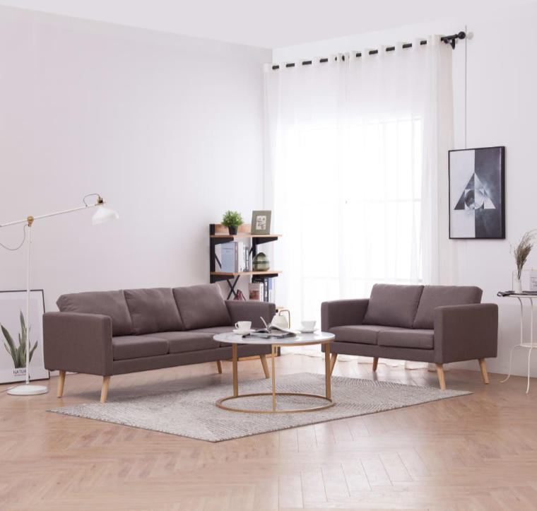 Sofa-Set "Valentino" mit Stoffbezug 2 tlg. in Schwarz oder Taupe