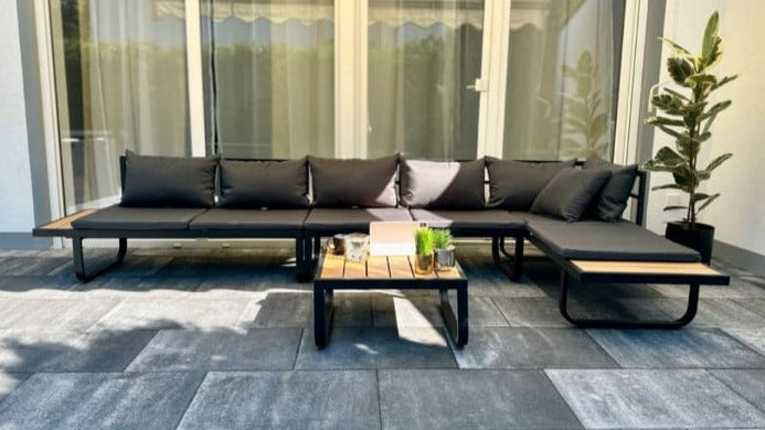 Garten-Ecksofa-Set "Valencia" mit Auflagen in Dunkelgrau und Braun (Noch 2 Stück auf Lager)
