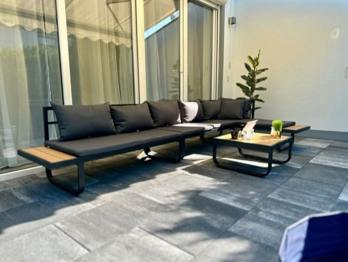 Garten-Ecksofa-Set "Valencia" mit Auflagen in Dunkelgrau und Braun (Noch 2 Stück auf Lager)