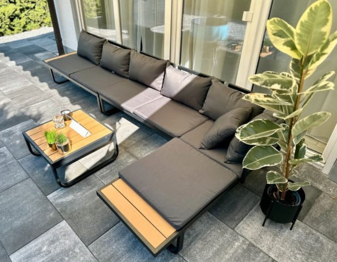 Garten-Ecksofa-Set "Valencia" mit Auflagen in Dunkelgrau und Braun (Noch 2 Stück auf Lager)