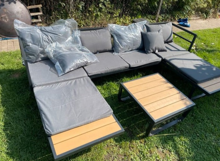 Garten-Ecksofa-Set "Boulevard" mit Auflagen Aluminium und WPC