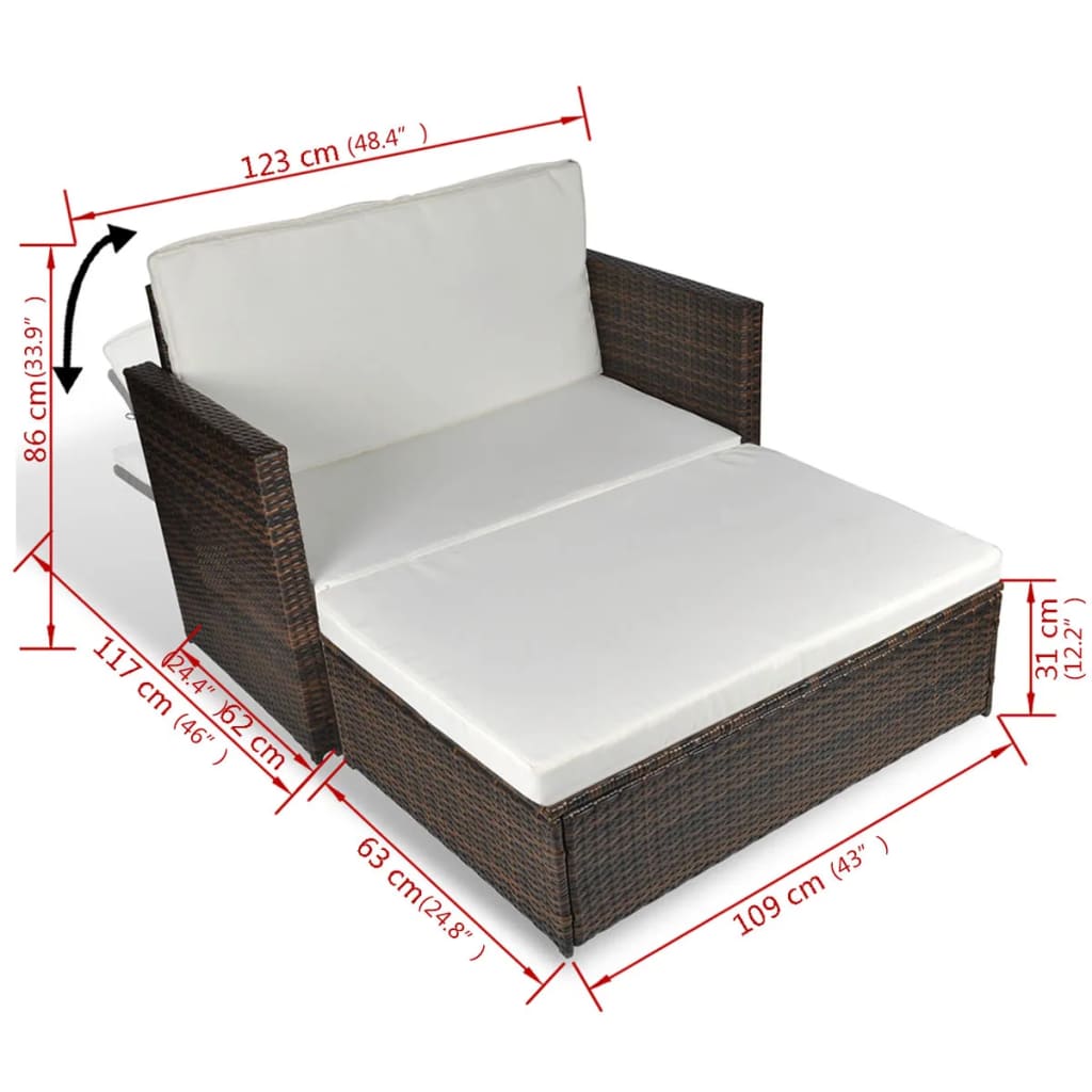 Gartensofa "Valentin" mit Kissen in Braun