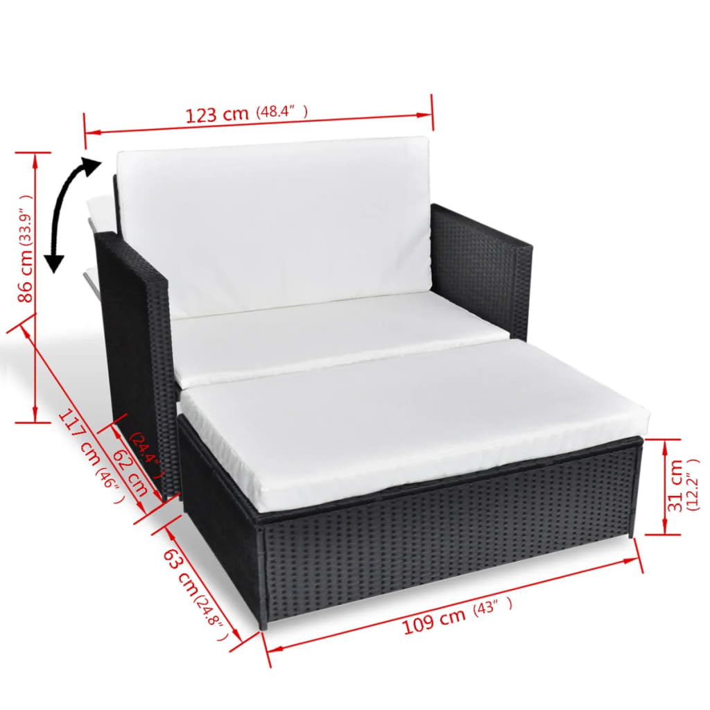 Gartensofa "Valentin" mit Auflagen in Schwarz