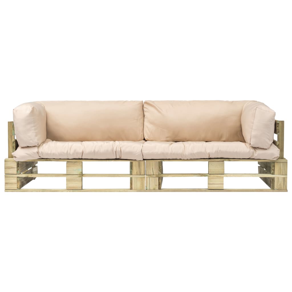 Outdoor-Sofa-Set Paletten Kissen Sandfarben Kiefernholz
