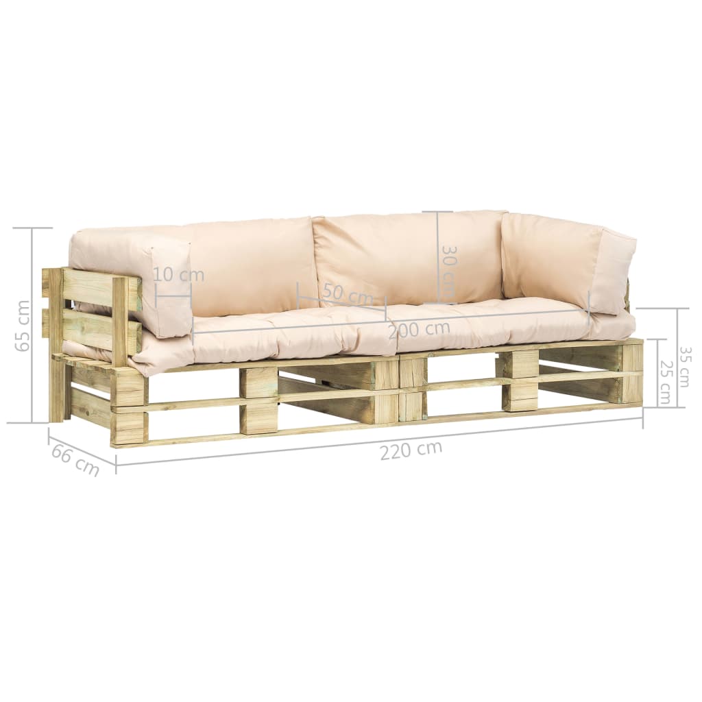 Outdoor-Sofa-Set Paletten Kissen Sandfarben Kiefernholz