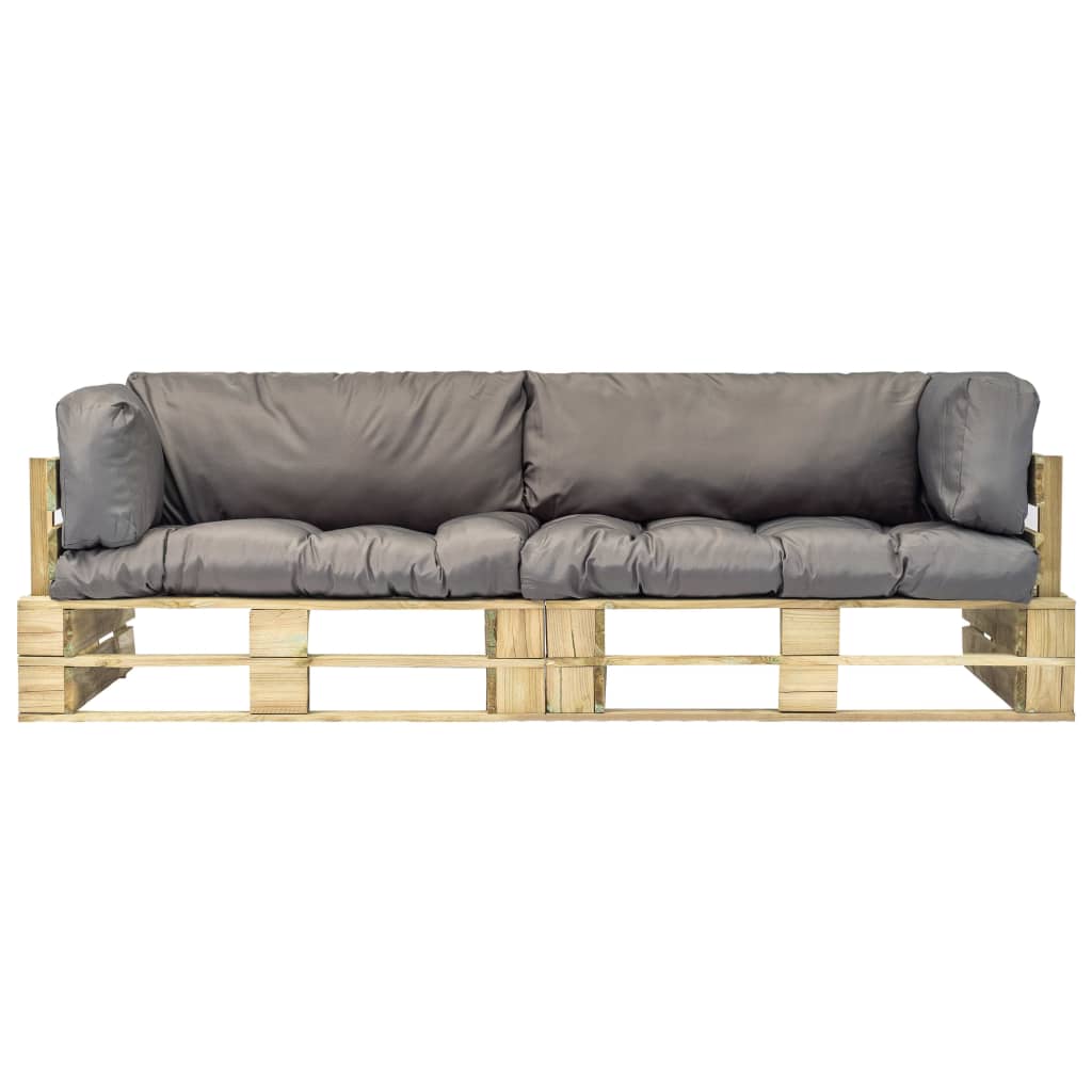 Outdoor-Sofa-Set Paletten mit Kissen in Grau Kiefernholz