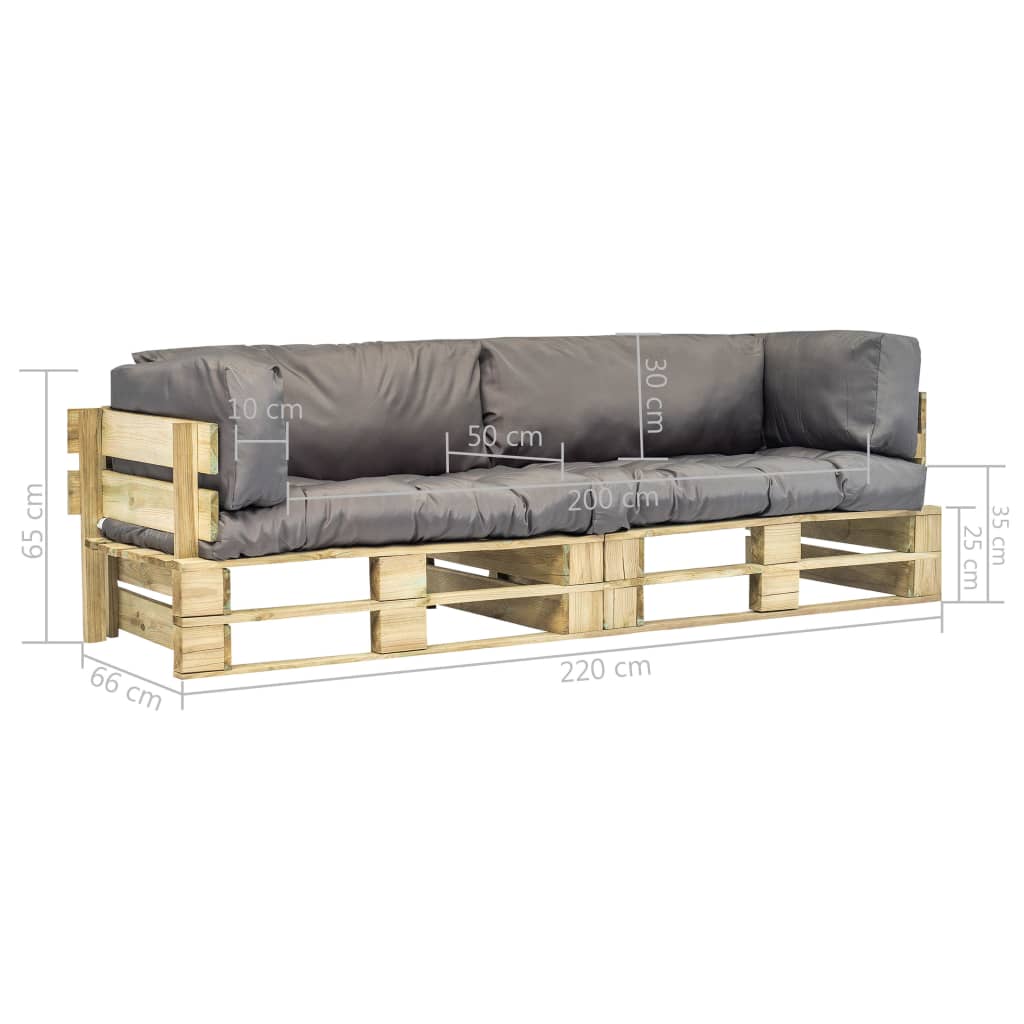Outdoor-Sofa-Set Paletten mit Kissen in Grau Kiefernholz