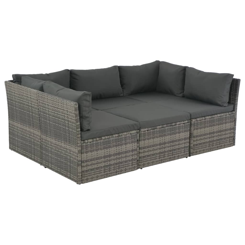 4-tlg. Garten-Lounge-Set mit Polstern Poly Rattan Grau