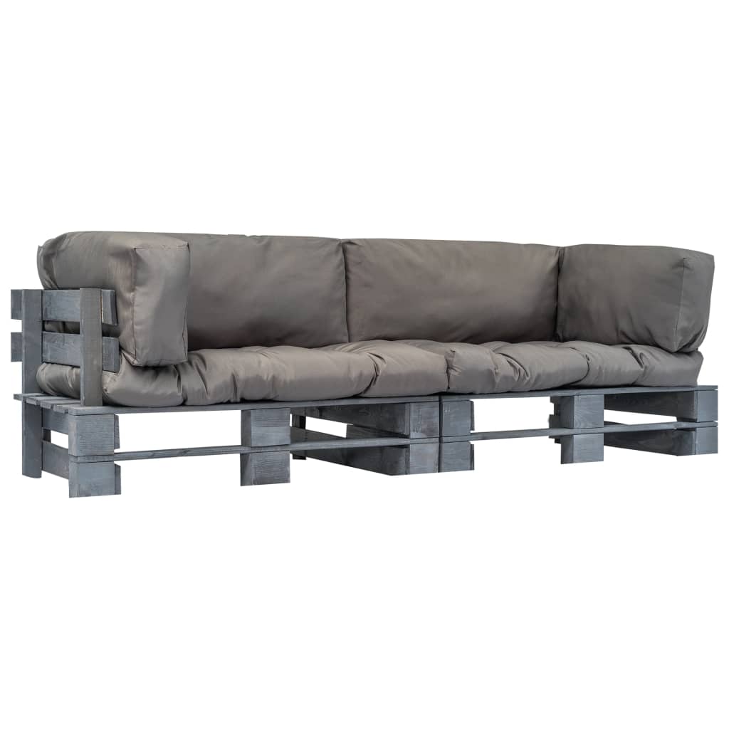 Outdoor-Sofa-Set Paletten mit Kissen in Grau Kiefernholz
