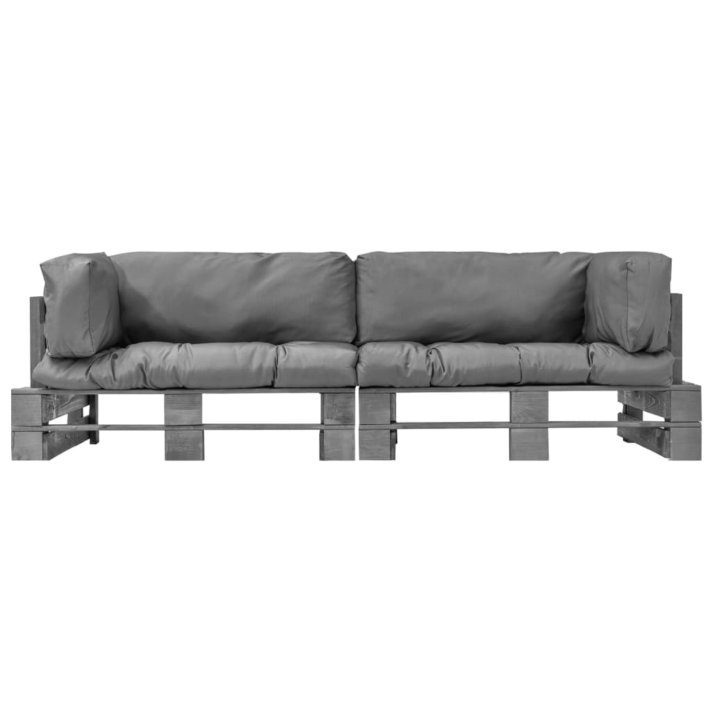 Outdoor-Sofa-Set Paletten mit Kissen in Grau Kiefernholz