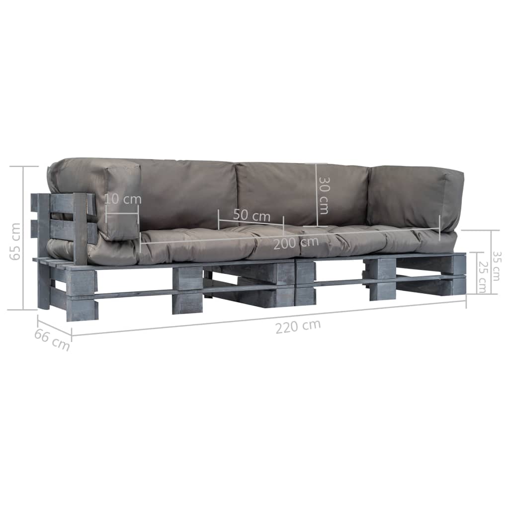 Outdoor-Sofa-Set Paletten mit Kissen in Grau Kiefernholz