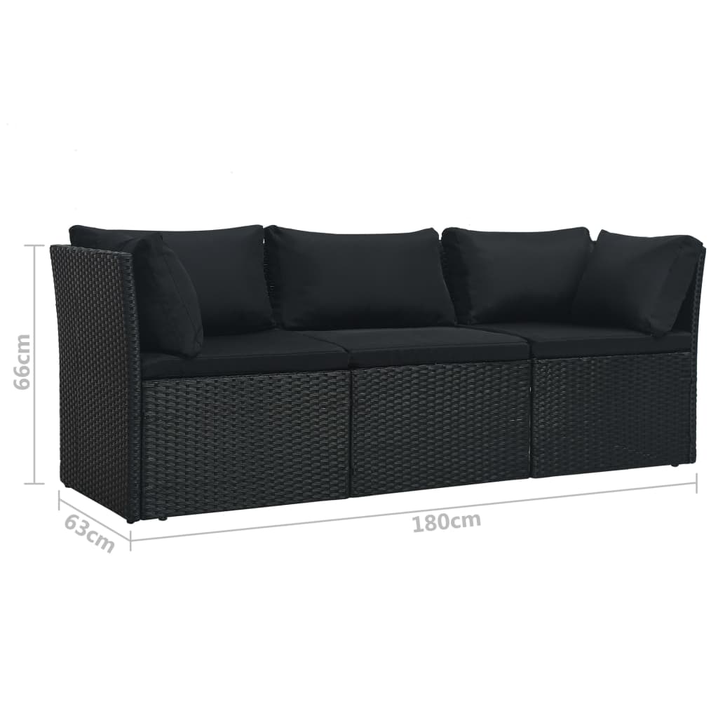 Garten-Lounge-Set "Zypern" mit Auflagen in Schwarz