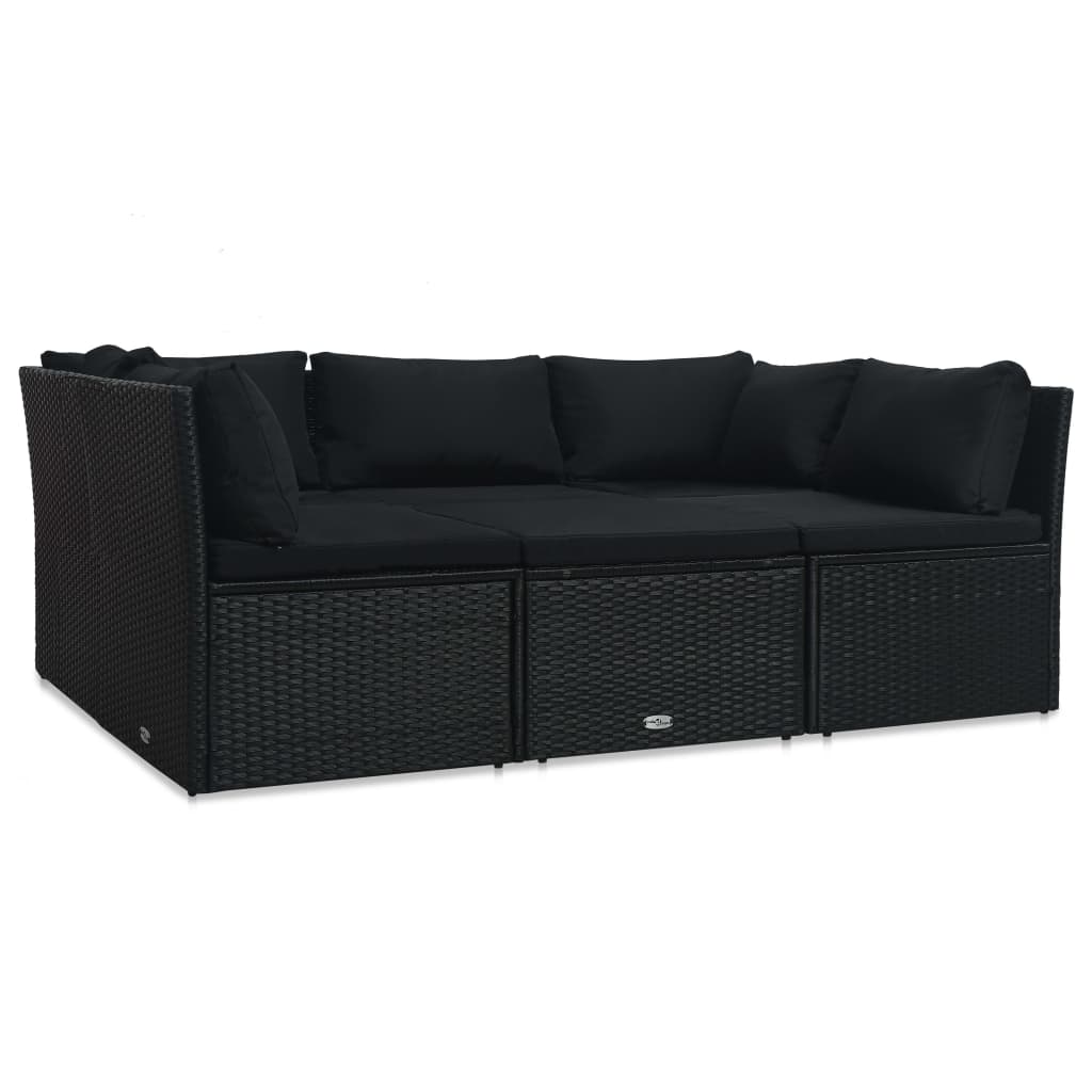 Garten-Lounge-Set "Zypern" mit Auflagen in Schwarz