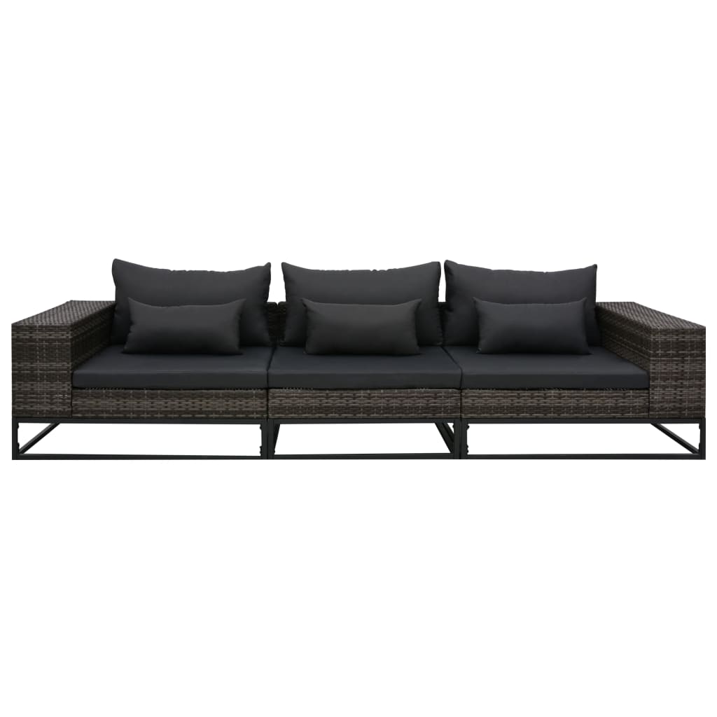 3-tlg. Garten-Sofagarnitur mit Auflagen Poly Rattan Grau