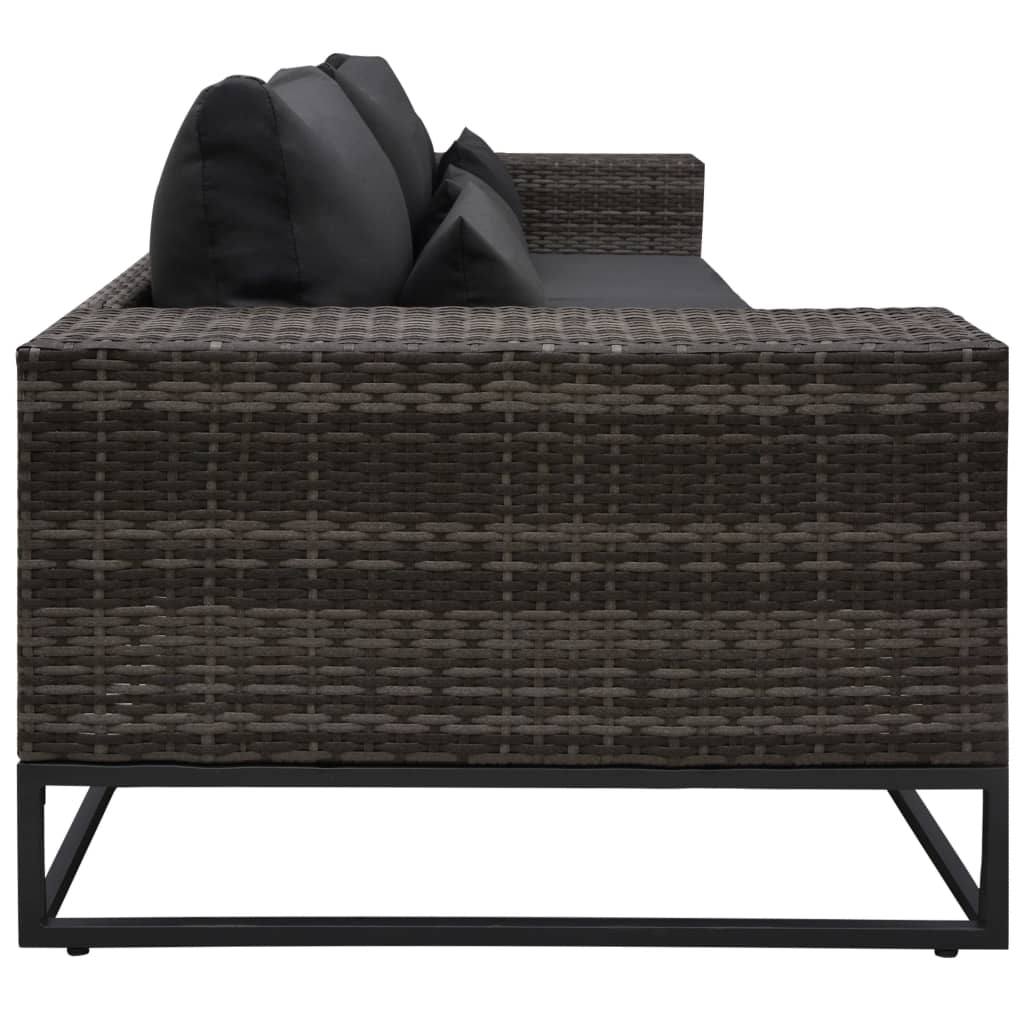 3-tlg. Garten-Sofagarnitur mit Auflagen Poly Rattan Grau