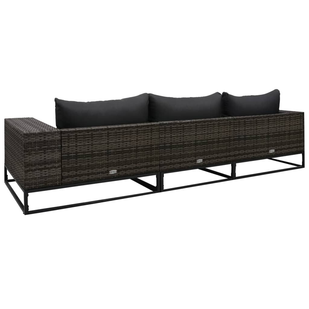 3-tlg. Garten-Sofagarnitur mit Auflagen Poly Rattan Grau