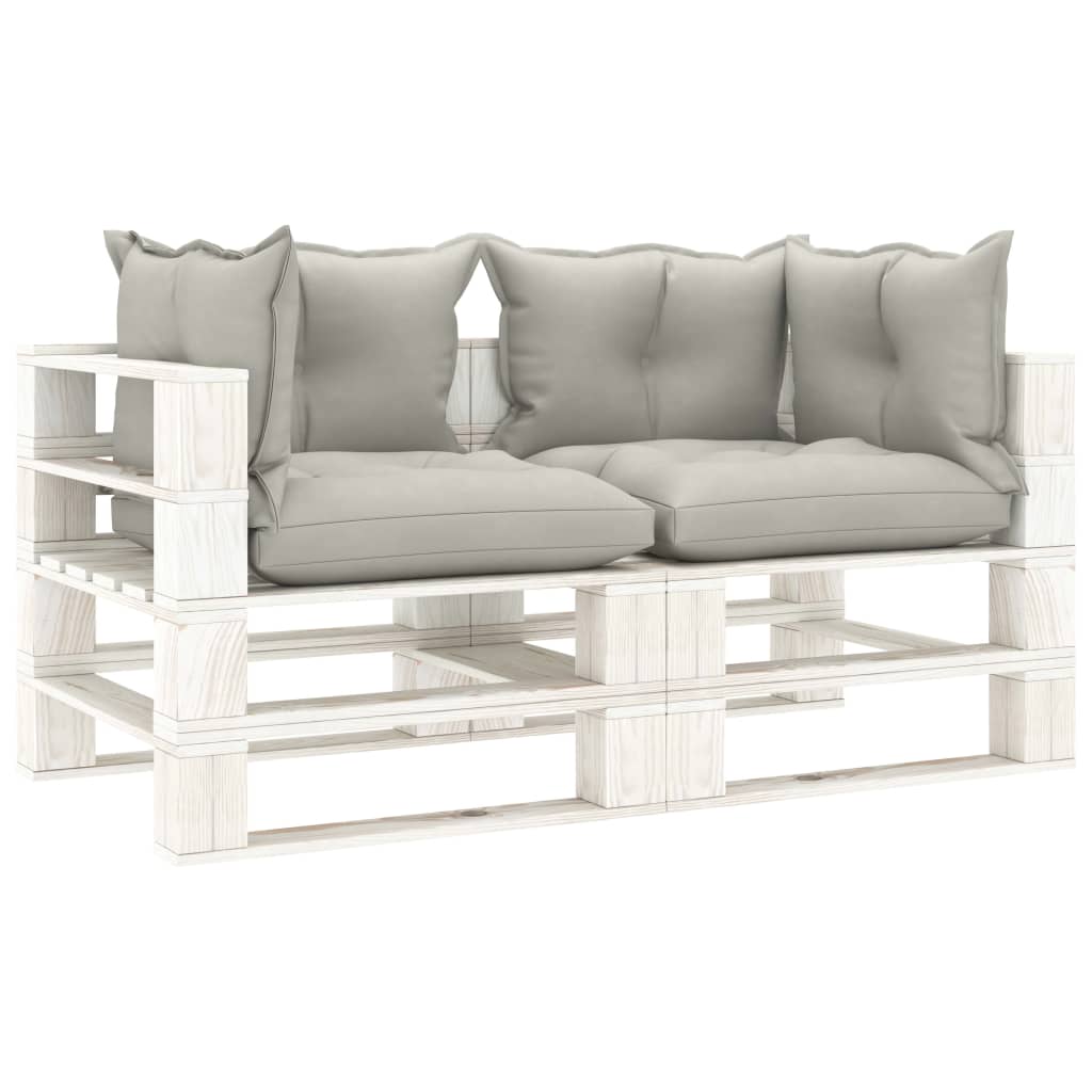 Garten-Palettensofa 2-Sitzer mit Kissen in Taupe Holz