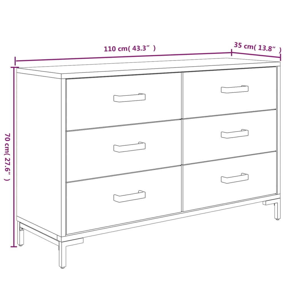 Sideboard Henriette Braun 110x35x70 cm Massivholz Kiefer