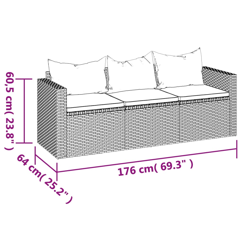 Gartensofa "Sonja" mit Kissen in Schwarz