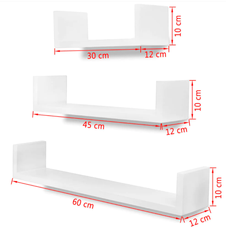 3er Wandregal Set in Weiß