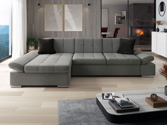 Ecksofa Madrid-Laviva XL mit Bettkasten und Schlaffunktion in Grau