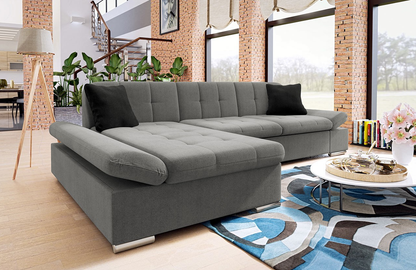 Ecksofa Madrid-Laviva XL mit Bettkasten und Schlaffunktion in Grau