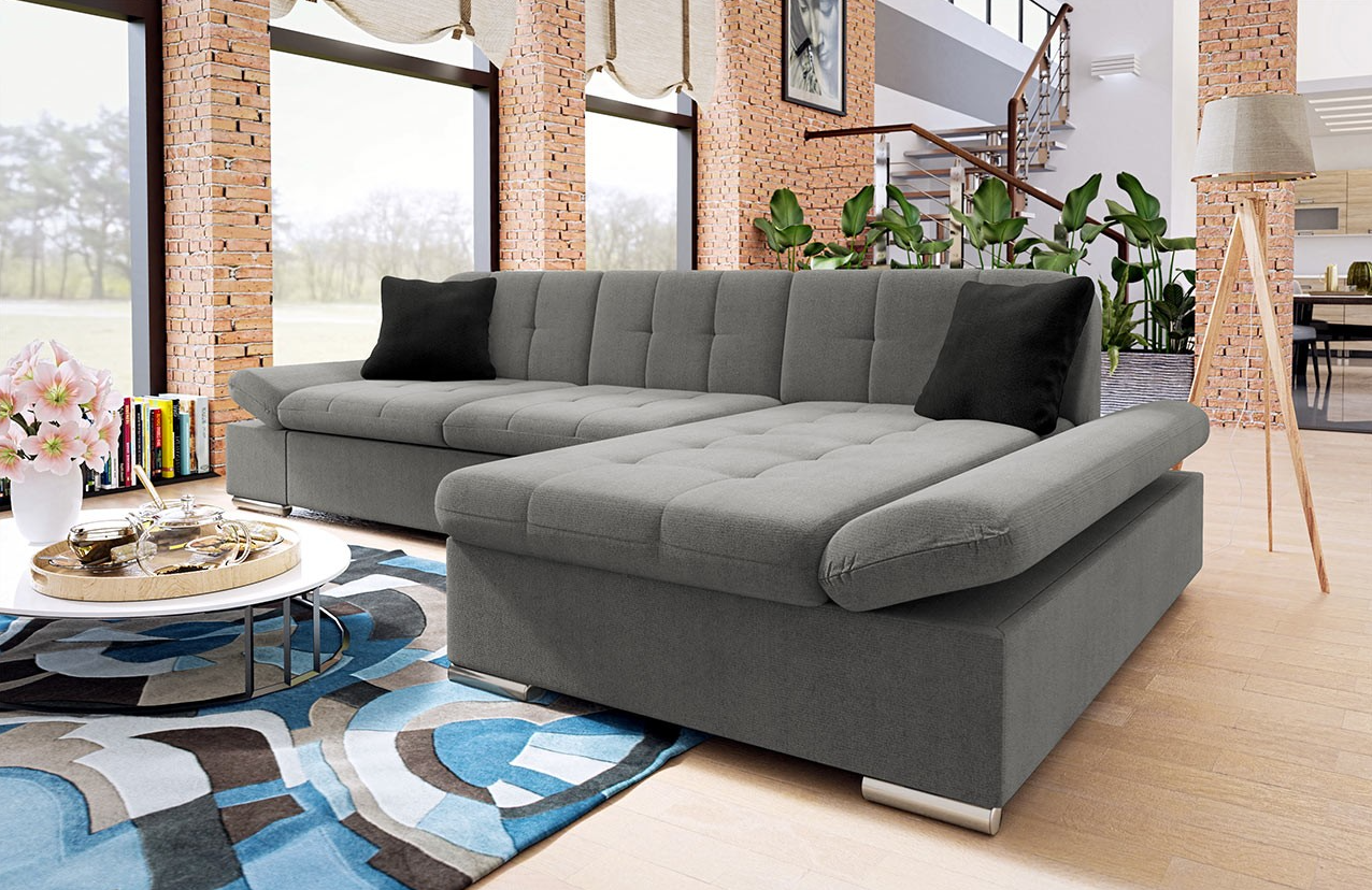 Ecksofa Madrid-Laviva XL mit Bettkasten und Schlaffunktion in Grau