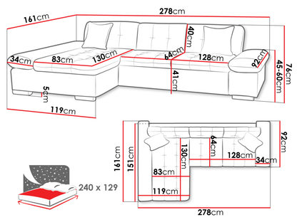 Ecksofa Madrid-Laviva XL mit Bettkasten und Schlaffunktion in Grau