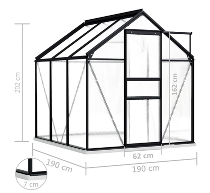 Gewächshaus Sunshine-Pro mit Fundament in Anthrazit aus Aluminium