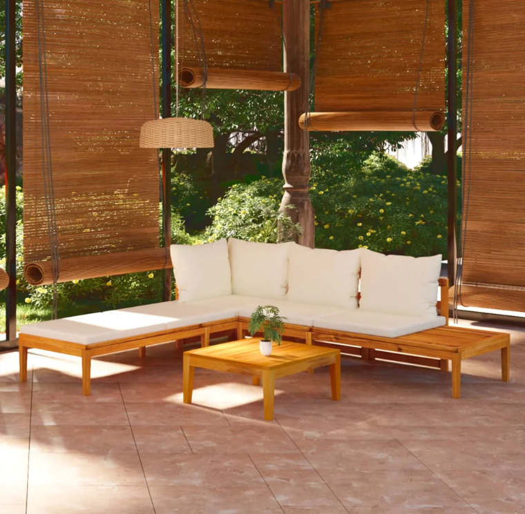 Gartenlounge-Set "Amira" mit Cremeweißen Kissen Massivholz Akazie