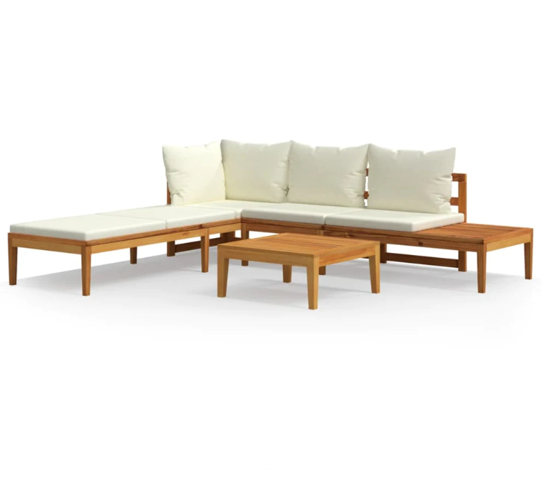 Gartenlounge-Set "Amira" mit Cremeweißen Kissen Massivholz Akazie