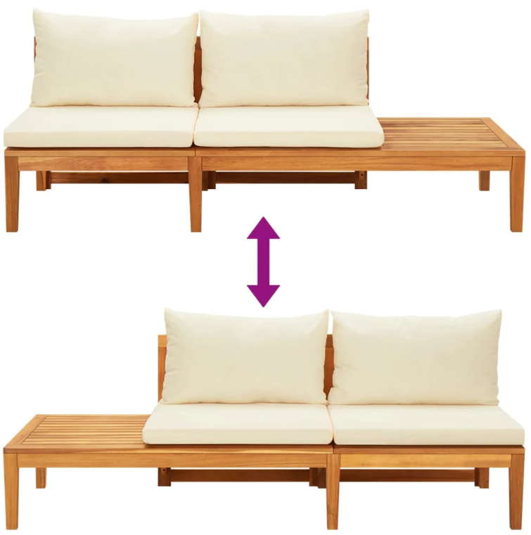 Gartenlounge-Set "Amira" mit Cremeweißen Kissen Massivholz Akazie