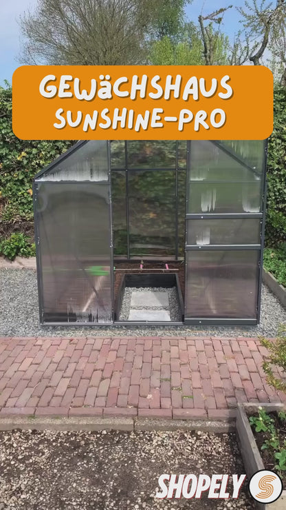 Gewächshaus Sunshine-Pro mit Fundament in Anthrazit aus Aluminium