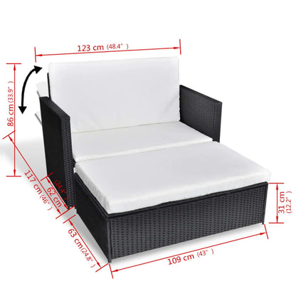 Gartensofa "Valentin" mit Auflagen in Schwarz