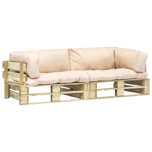 Outdoor-Sofa-Set Paletten Kissen Sandfarben Kiefernholz