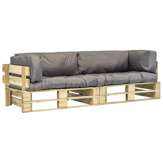 Outdoor-Sofa-Set Paletten mit Kissen in Grau Kiefernholz