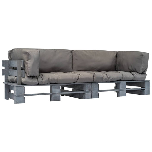Outdoor-Sofa-Set Paletten mit Kissen in Grau Kiefernholz