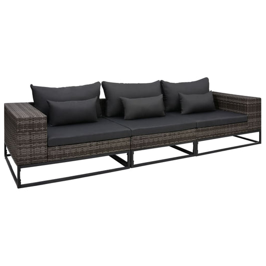 3-tlg. Garten-Sofagarnitur mit Auflagen Poly Rattan Grau