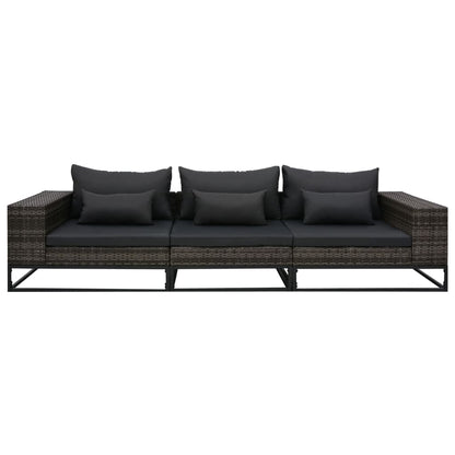 3-tlg. Garten-Sofagarnitur mit Auflagen Poly Rattan Grau
